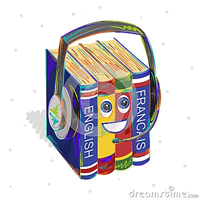 Books vector illustration, textbooks, dictionaries, read, translator, study, education, English, French, school, university, teach Cartoon Illustration