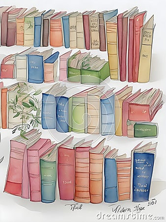 Books in watercolor drawings small cartoon 3D delicate cute in watercolor drawings watercolor white background pastel colors 4 Stock Photo