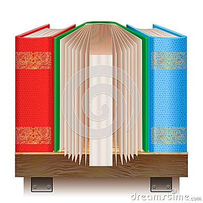 Books on a wooden shelf. Icon for your website. Vector Illustration