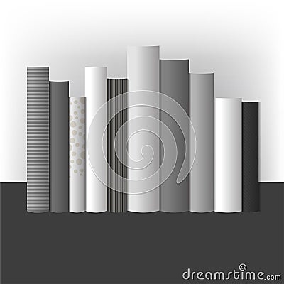 Bookshelf. Books standing on grey background with shadows. Vector Illustration