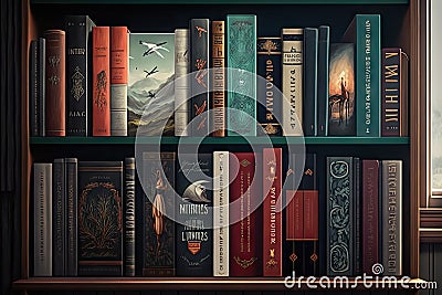 bookshelf filled with classic novels and contemporary bestsellers Stock Photo