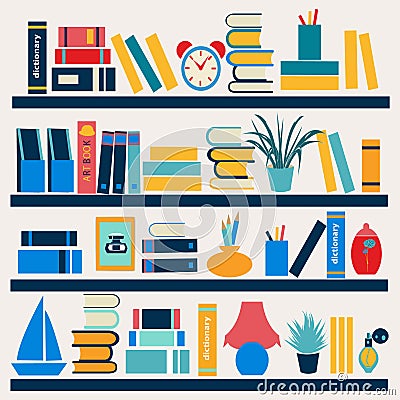 Bookshelf full of books - Illustration Vector Illustration