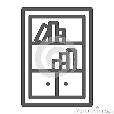 Bookshelf line icon, furniture and shelf, bookcase sign, vector graphics, a linear pattern on a white background. Vector Illustration