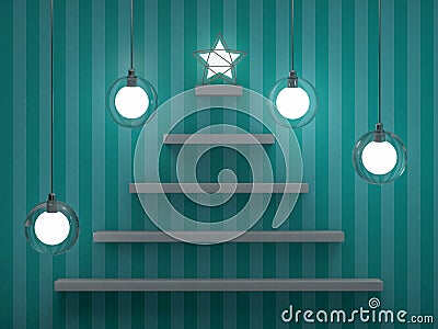 Bookshelf shaped christmas tree. 3D Stock Photo