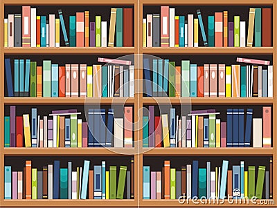 Bookshelve with books background, Library education Vector Illustration