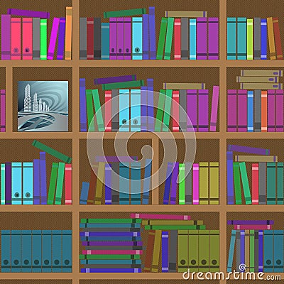 Bookshelves. Seamless texture. Vector Illustration