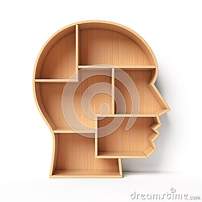 Bookshelves in the shape of human head, education book shelf concept 3d rendering Cartoon Illustration