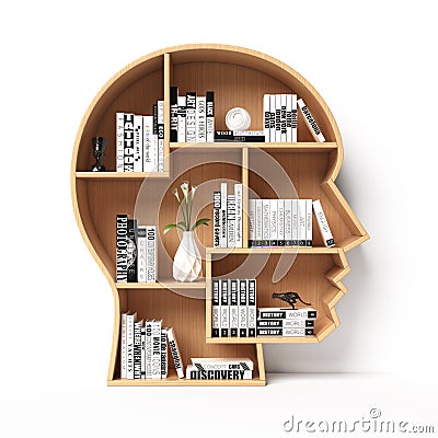 Bookshelves in the shape of human head, education book shelf concept 3d rendering Cartoon Illustration