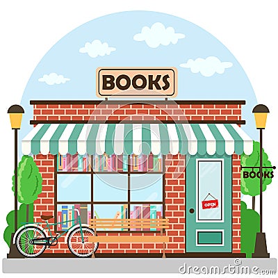 Bookshop bookstore building facade Vector Illustration