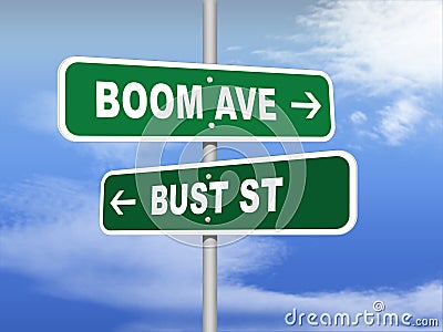 Boom Avenue Bust Street Road Signs Cartoon Illustration