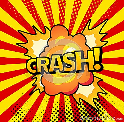 Boom. Comic book explosion bang on sunbeam striped background. Vector Illustration