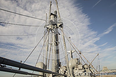 Boom and mast on Liberty Ship Stock Photo