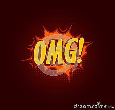 Boom OMG speach balloon, explosive sale baner, abstract isolated vector illustration on black background. Vector Illustration