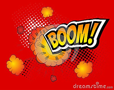 Boom. Vector Retro Comic Speech Bubble, Cartoon Comics Template. Mock-up of Book Design Elements. Sound Effects, Colored Vector Illustration