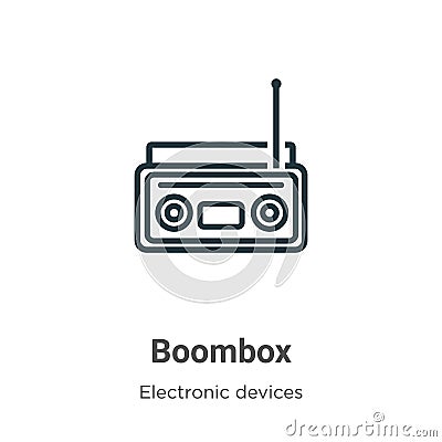 Boombox outline vector icon. Thin line black boombox icon, flat vector simple element illustration from editable electronic Vector Illustration