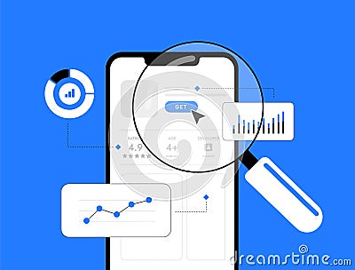 Boost app store optimization ASO to increase downloads, app revenue and conversions. Optimize app name, keywords Vector Illustration