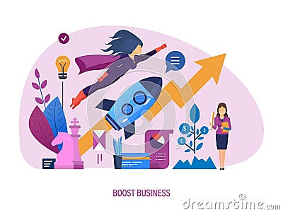 Boost business. Business development support system, incentives for achieving goals. Vector Illustration