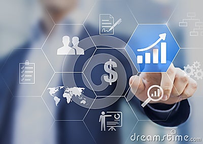 Boost your business concept. Successful businessman choosing to increase profit Stock Photo