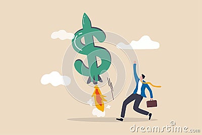 Boost your income, growth increasing business revenue or profit, rising investment earning concept, happy businessman company Stock Photo