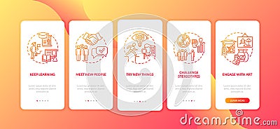 Boosting creative thinking tips onboarding mobile app page screen with concepts Vector Illustration
