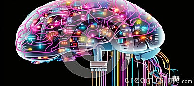 Boosting memory and device control through neuralink brain implants for enhanced functionality Cartoon Illustration