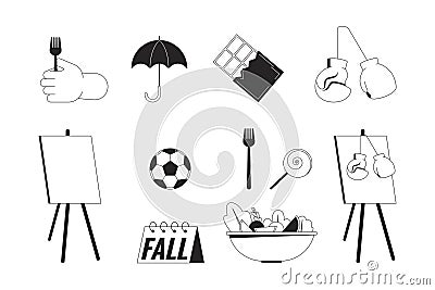 Boosting mental health black and white 2D line cartoon objects set Vector Illustration