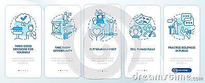 Boosting mental health and wellbeing blue onboarding mobile app screen Vector Illustration
