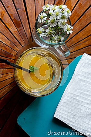 Boosting your day with fresh organic mango juice Stock Photo