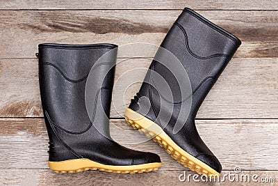 Black rubber boot galoshes Stock Photo