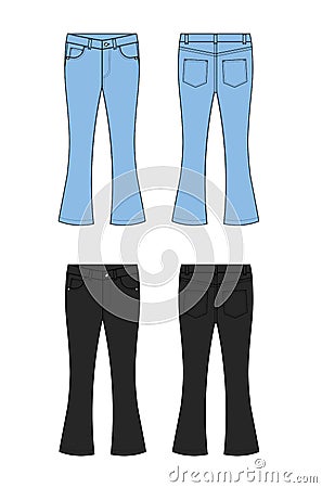 Bootcut jeans pants vector template illustration set Vector Illustration