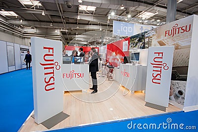 Booth of Fujitsu company at CeBIT Editorial Stock Photo