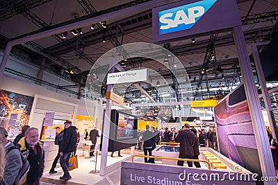 Booth of SAP company at CeBIT information technology trade show Editorial Stock Photo