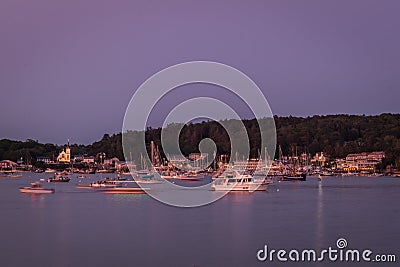 Boats in the harbor at dusk before fireworks display, slow shutter, motion blur Editorial Stock Photo