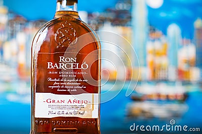 Bootle of Ron Barcelo - rum from the Dominican Republic produced by Ron BarcelÃ³ S.R.L Editorial Stock Photo