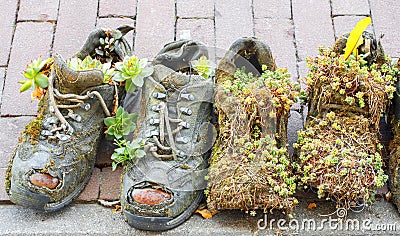 Boots flowerpots Stock Photo