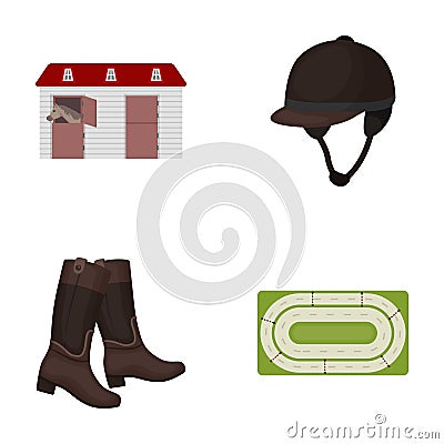 Boots, grass, stadium, track, rest .Hippodrome and horse set collection icons in cartoon style vector symbol stock Vector Illustration