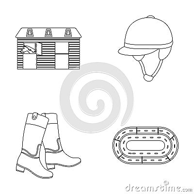 Boots, grass, stadium, track, rest .Hippodrome and horse set collection icons in outline style vector symbol stock Vector Illustration