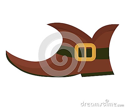 Boots leprechaun, icon flat style. St. Patrick`s Day symbol. Isolated on white background Vector Illustration