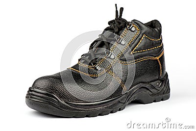Working boots on a white background. Footwear for foot protection. men`s boots Editorial Stock Photo