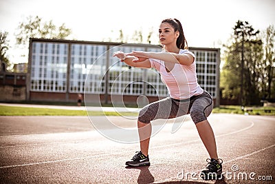 Booty exercise. Young woman. Stock Photo