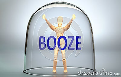 Booze can separate a person from the world and lock in an invisible isolation that limits and restrains - pictured as a human Cartoon Illustration