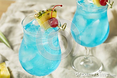 Boozy Blue Hawaii Hurricane Cocktail Stock Photo