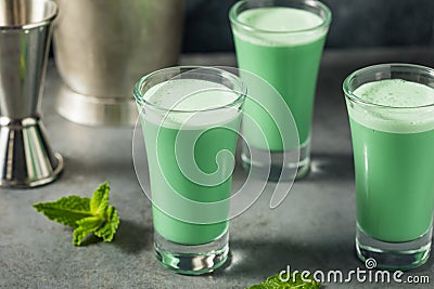 Boozy Cold Grasshopper Shots Cocktail Stock Photo