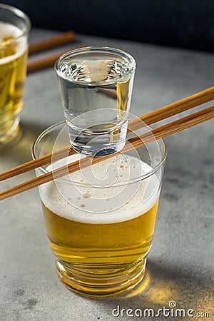 Boozy Refreshing Japanese Sake Bomb Cocktail Stock Photo