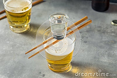 Boozy Refreshing Japanese Sake Bomb Cocktail Stock Photo