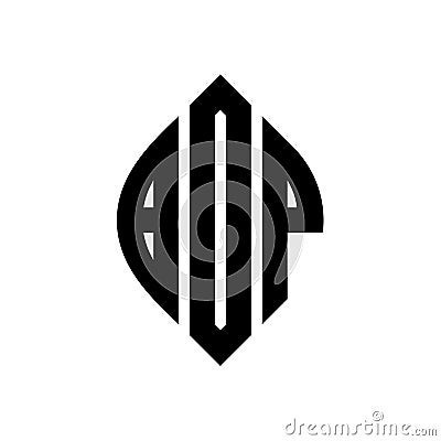 BOP circle letter logo design with circle and ellipse shape. BOP ellipse letters with typographic style. The three initials form a Vector Illustration