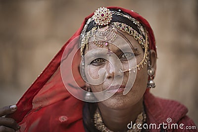 Bopa gypsy woman from Jaisalmer region, Indian state of Rajasthan Editorial Stock Photo