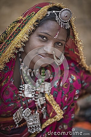 Bopa gypsy woman from Jaisalmer region, Indian state of Rajasthan Editorial Stock Photo