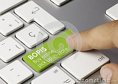 BOPIS buy online, pick up in-store - Inscription on Green Keyboard Key Stock Photo