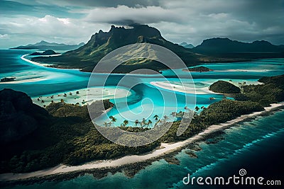 Bora Bora Aerial view. Tahiti, French Polynesia.generative ai Stock Photo